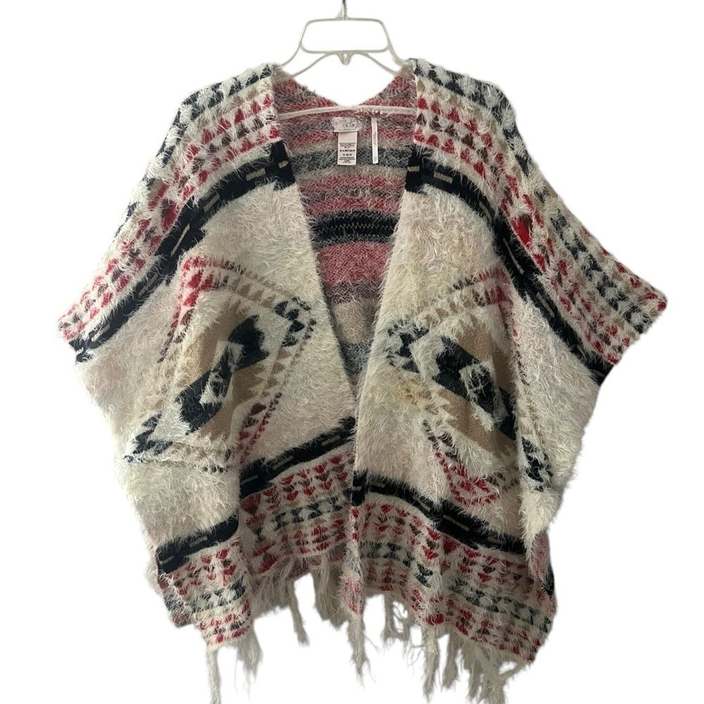 Free People Canyonland Fringe Kimono Poncho Aztec Southwestern One Size